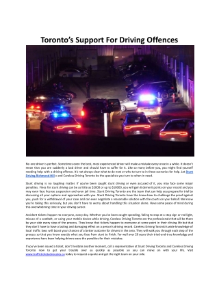 Toronto’s Support For Driving Offences