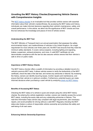 Unveiling the MOT History Checker,Empowering Vehicle Owners with Comprehensive Insights