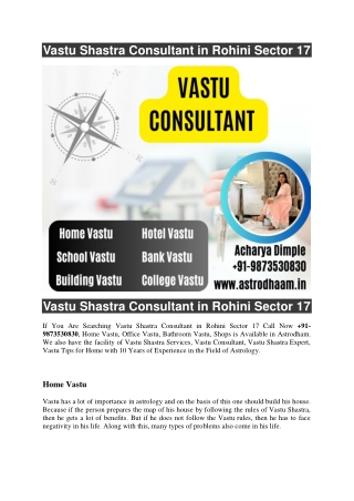 Vastu Shastra Consultant in Rohini Sector 17  91-9873530830