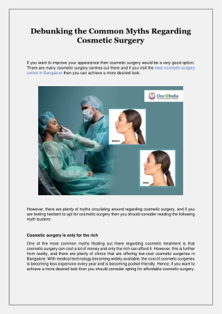 Debunking the Common Myths Regarding Cosmetic Surgery