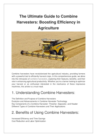 The Ultimate Guide to Combine Harvesters Boosting Efficiency in Agriculture