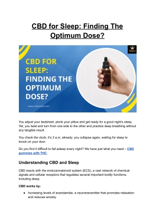 CBD for Sleep: Finding The Optimum Dose?