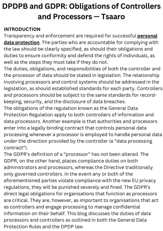 DPDPB and GDPR Obligations of Controllers and Processors — Tsaaro