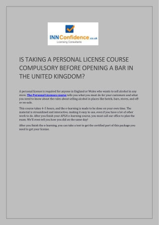 A PERSONAL LICENSE COURSE