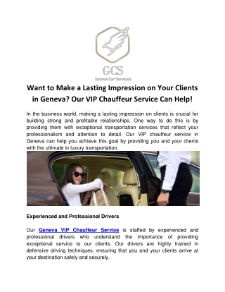 Want to Make a Lasting Impression on Your Clients in Geneva? Our VIP Chauffeur S