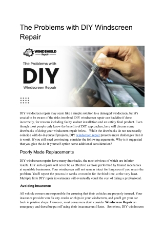 The Problems with DIY Windscreen Repair