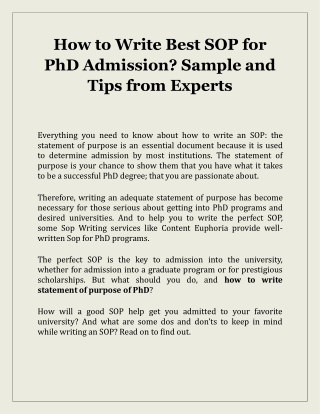 How To Write Best SOP For PhD Admission? Sample And Tips From Experts