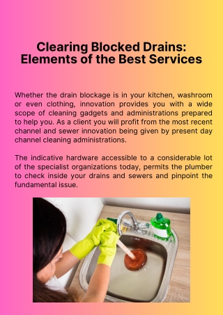 Clearing Blocked Drains Elements of the Best Services