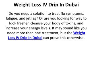 Weight Loss IV Drip In Dubai