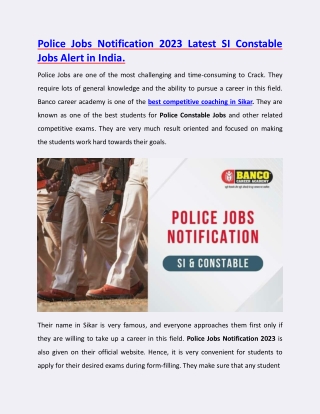 Police Jobs Notification 2023 Latest SI Constable Jobs Alert in India