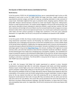 First Quarter of 2023 in North America Cold Rolled Coil Prices
