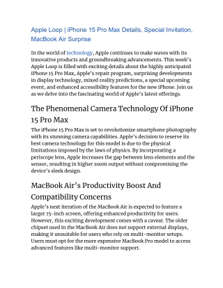 Apple Loop  iPhone 15 Pro Max Details, Special Invitation, MacBook Air Surprise