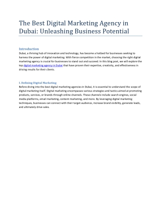 The Best Digital Marketing Agency in Dubai Unleashing Business Potential