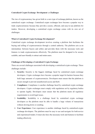 Centralized Crypto Exchange  Development  Challenges