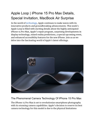 Apple Loop - iPhone 15 Pro Max Details, Special Invitation, MacBook Air Surprise