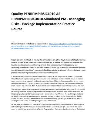 PENRPMPIRSIC4010 AS-PENRPMPIRSIC4010-Simulated PM - Managing Risks - Package Imp