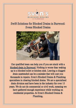 Swift Solutions for Blocked Drains in Burwood