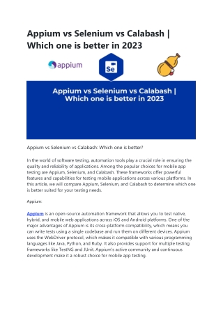 Appium vs Selenium vs Calabash