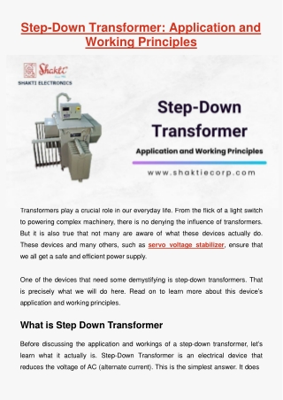 Step-Down Transformer: Application and Working Principles