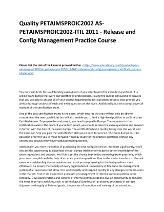 PETAIMSPROIC2002 AS-PETAIMSPROIC2002-ITIL 2011 - Release and Config Management