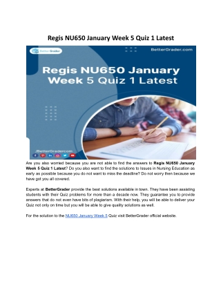 Regis NU650 January Week 5 Quiz 1 Latest