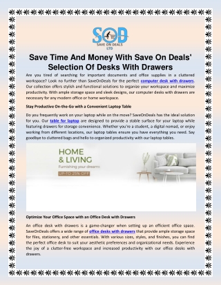 Save Time And Money With Save On Deals' Selection Of Desks With Drawers