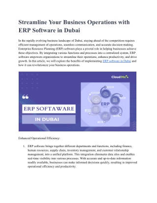 Streamline Your Business Operations with ERP Software in Dubai
