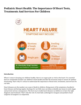 Pediatric Heart Health The Importance Of Heart Tests, Treatments And Services For Children