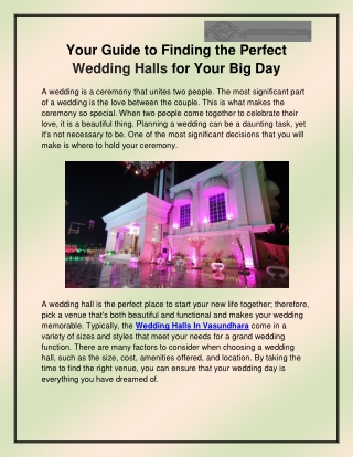 Wedding Halls In Vasundhara