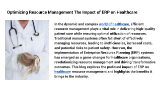 Optimizing Resource Management The Impact of ERP on Healthcare