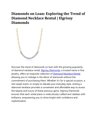 Diamond Necklace Rental | Elgrissy Diamonds