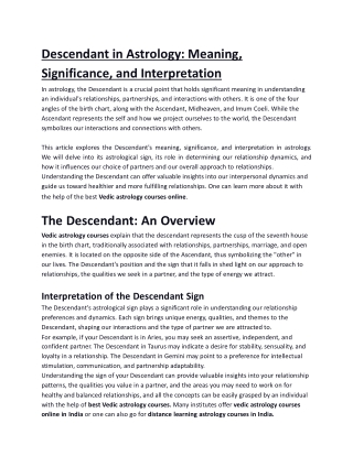 Descendant in Astrology- Meaning, Significance, and Interpretation