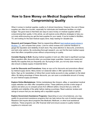 How to Save Money on Medical Supplies without Compromising Quality