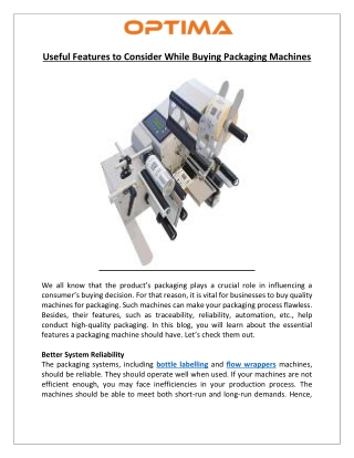 Useful Features to Consider While Buying Packaging Machines