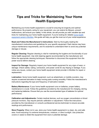Tips and Tricks for Maintaining Your Home Health Equipment