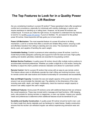 The Top Features to Look for in a Quality Power Lift Recliner