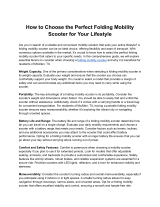 How to Choose the Perfect Folding Mobility Scooter for Your Lifestyle