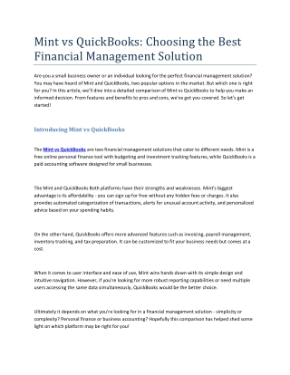 Mint vs QuickBooks- Choosing the Best Financial Management Solution
