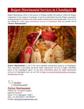 Rajput Matrimonial Services in Chandigarh