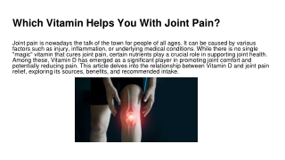 Which Vitamin Helps You With Joint Pain_
