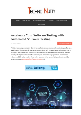 Accelerate Your Software Testing with Automated Software Testing