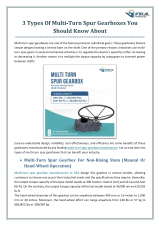 3 Types Of Multi-Turn Spur Gearboxes You Should Know About