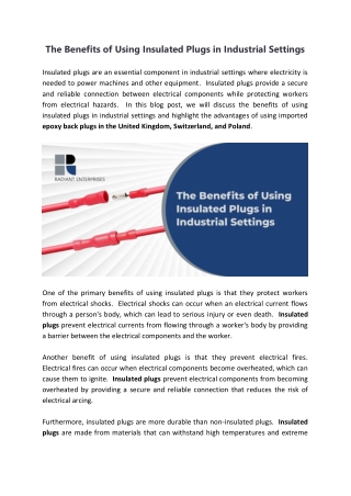 The Benefits of Using Insulated Plugs in Industrial Settings