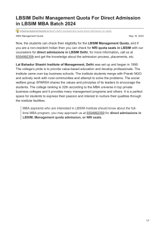 LBSIM Delhi Management Quota For Direct Admission in LBSIM MBA Batch 2024-mbamanagementquota.in