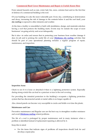 Commercial Roof Cover Maintenance and Repair is Useful Know How