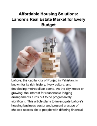 Affordable Housing Solutions_ Lahore’s Real Estate Market for Every Budget