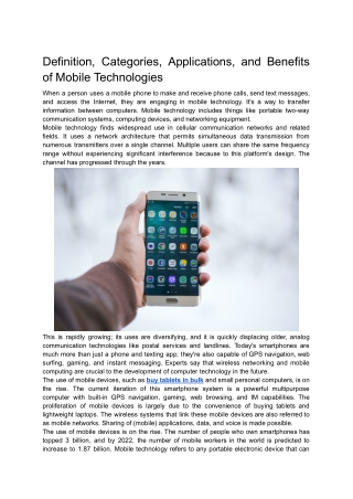 Definition, Categories, Applications, and Benefits of Mobile Technologies