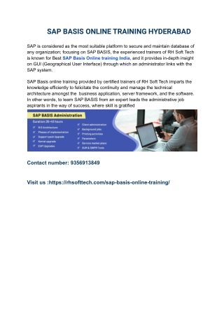 SAP BASIS ONLINE TRAINING HYDERABAD