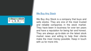 We Buy Any Stock  Webuyanystock.com