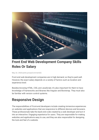 Front End Web Development Company Skills Roles Or Salary